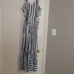 Blue and white striped Very J jumpsuit